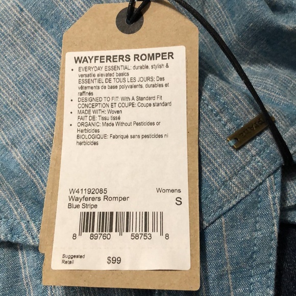 Prana Wayferers Romper Overall Hemp Organic Cotton River Rock Blue Stripe Small - Picture 9 of 10